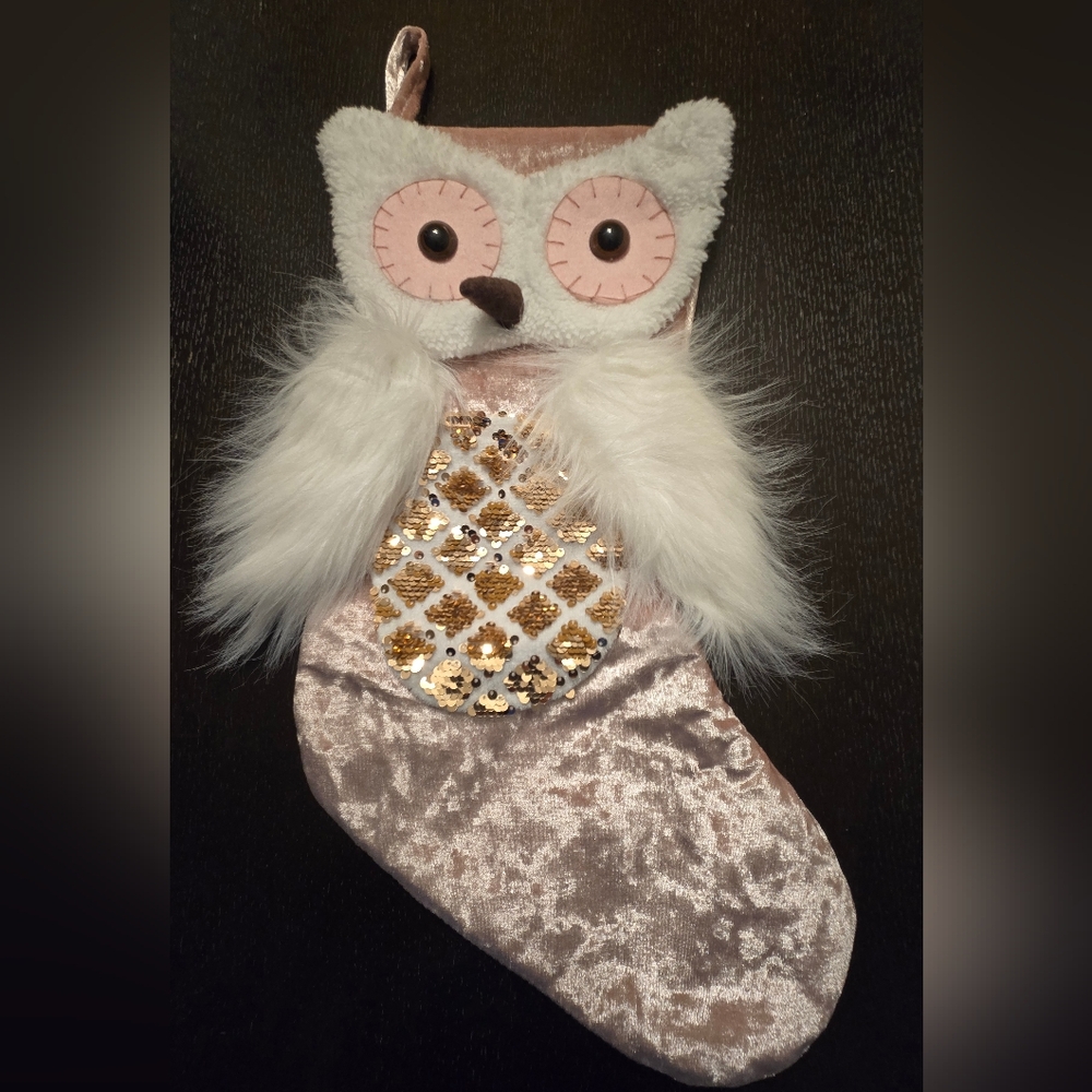 Plush Owl Christmas Stocking with Sequins
